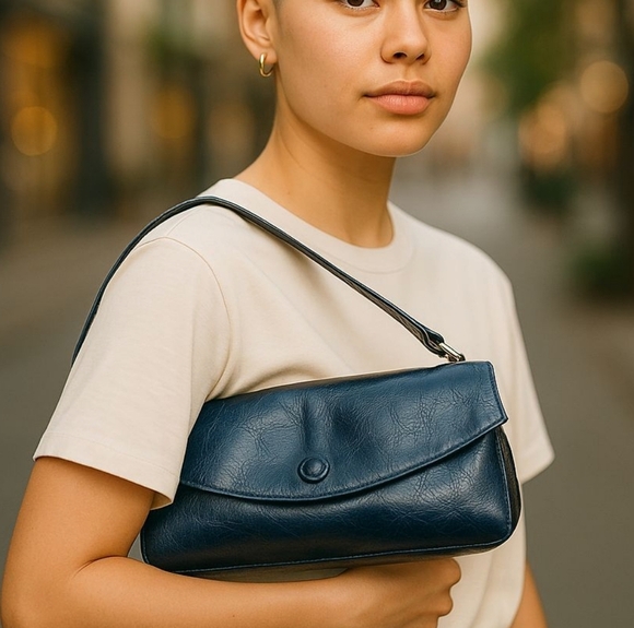 Gianni Chiarini Vintage Leather Shoulder Bag - Navy Blue, Made in Italy, Y2K - Picture 1 of 11